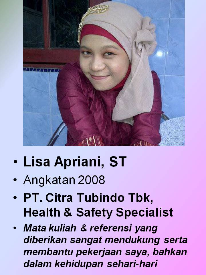 Lisa, Alumni yang berkarir di bidang Health and Safety Specialist