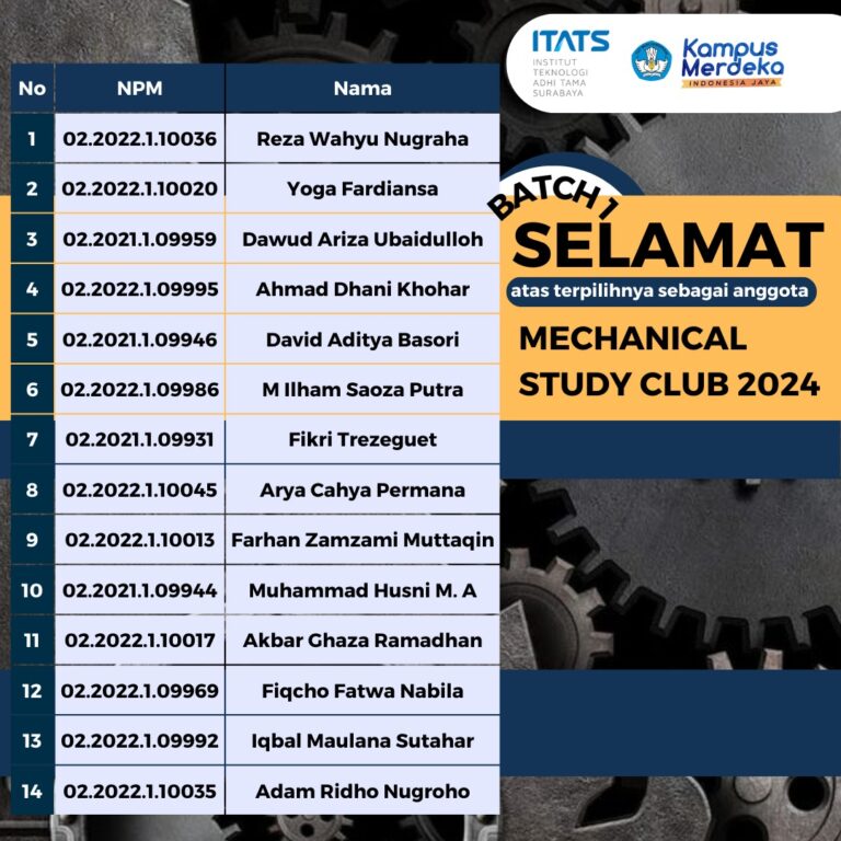 Penerimaan Anggota Mechanical Study Club Tahun 2024 (Batch 1)