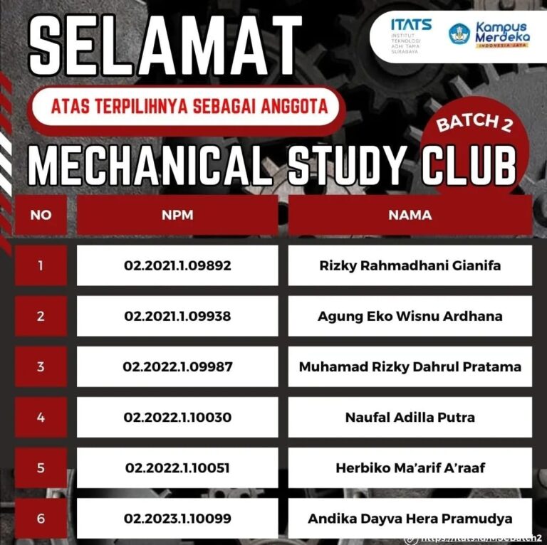 Penerimaan Anggota Mechanical Study Club Tahun 2024 (Batch 2)