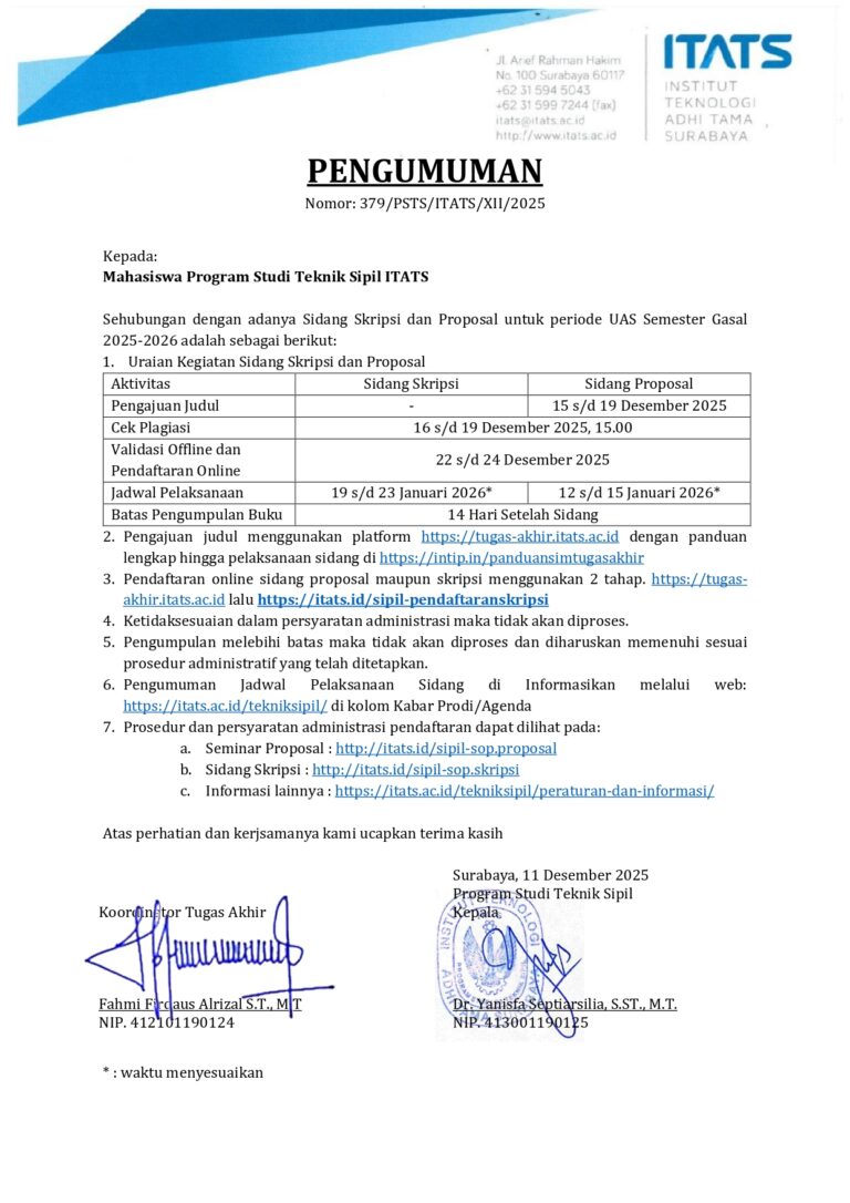 PENGUMUMAN SIDANG SKRIPSI DAN PROPOSAL PEROIDE UAS SEMESTER GASAL 2025-2026