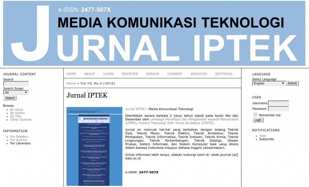 Halaman Depan e-Jurnal IPTEK ITATS