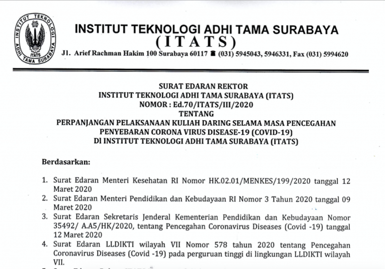 Pembayaran BPP dan Non-BPP Secara Transfer Selama Masa Pencegahan Penyebaran Corona Virus Disease-19 (COVID-19) di Institut Teknologi Adhi Tama Srurabaya (ITATS)