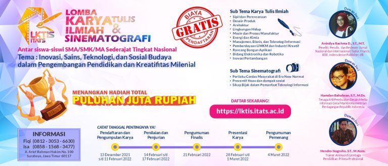 Dukung Kreativitas Anak Bangsa, ITATS Selenggarakan Lomba Karya Tulis Ilmiah dan Sinematografi 2022